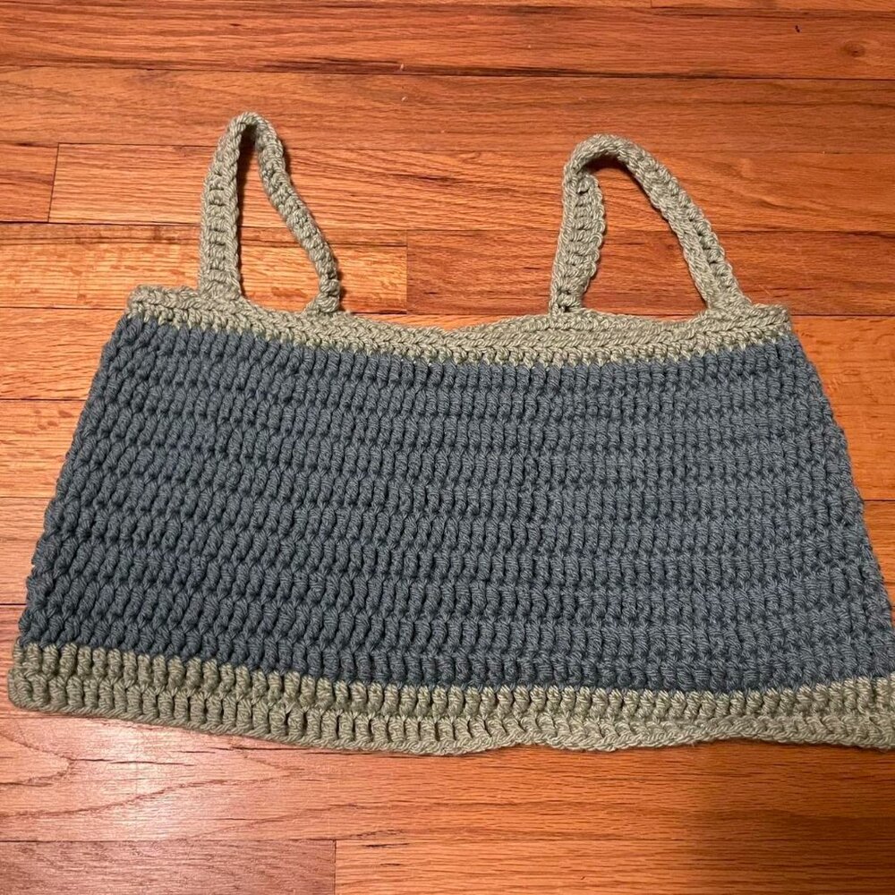 Crochet handmade bralette baby top in blue and green...